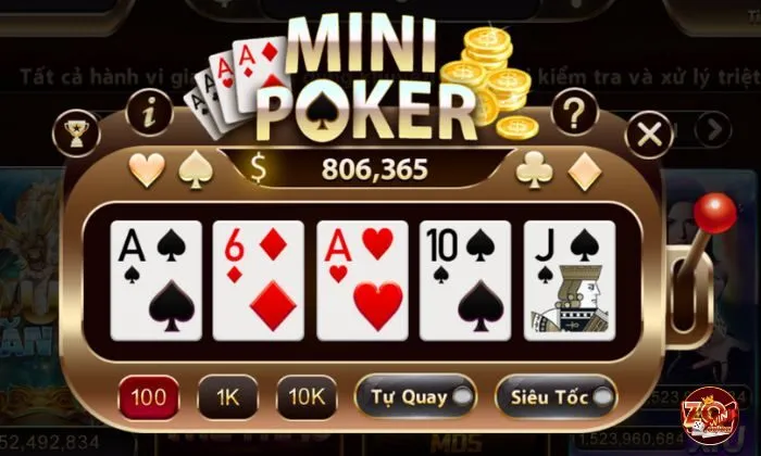 Mini poker zowin là một loại hình quay hũ kết hợp với game bài poker 